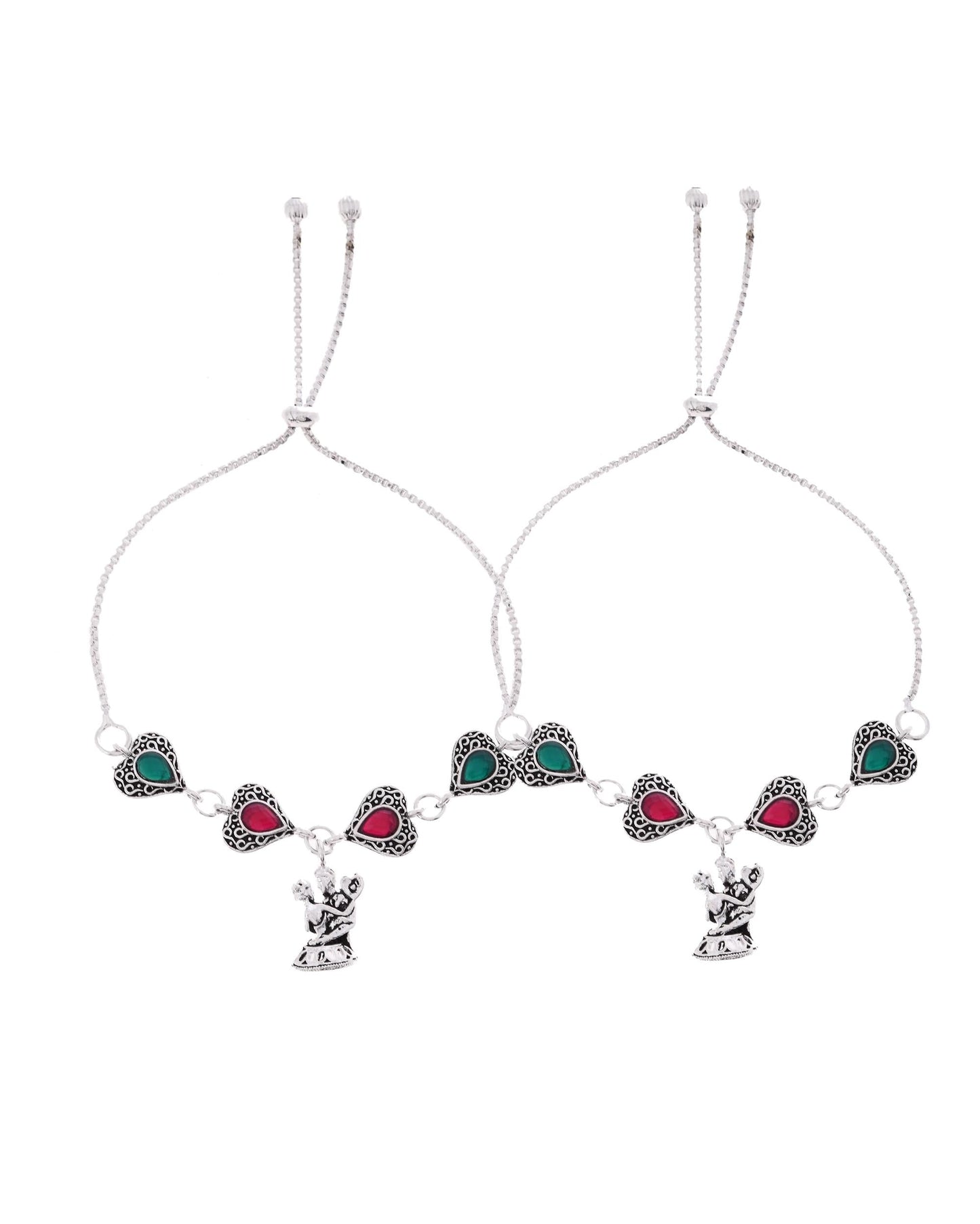 VOJ Set of 2 Silver Plated Dancing Couple Anklet