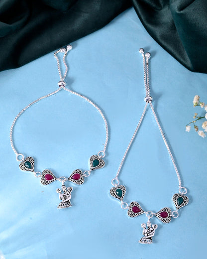 VOJ Set of 2 Silver Plated Dancing Couple Anklet