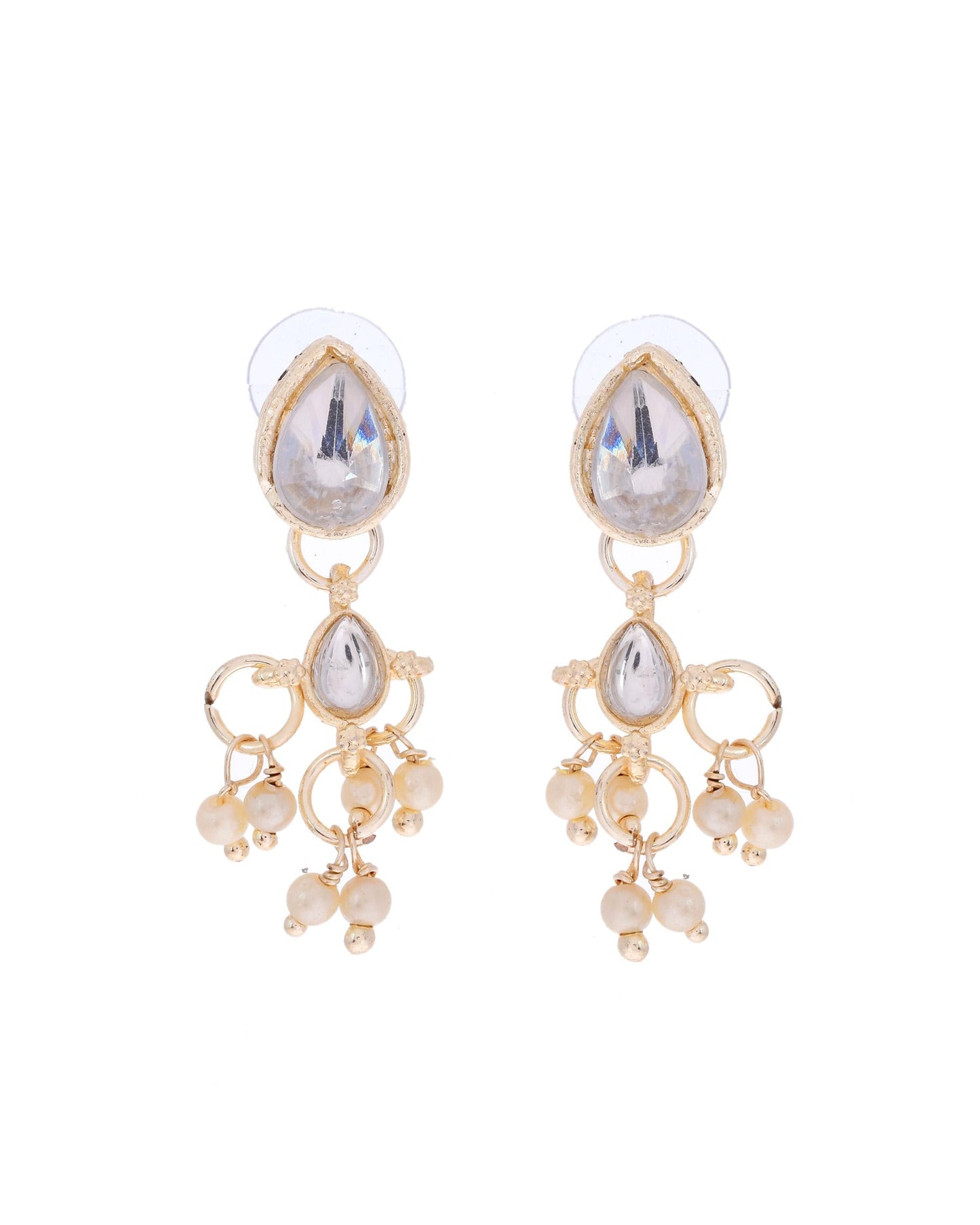 VOJ Gold-Polished Multi Layered Pearl Choker With Earrings Set