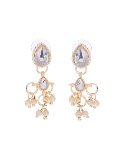 VOJ Gold-Polished Multi Layered Pearl Choker With Earrings Set