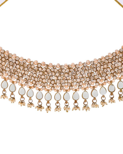 VOJ Gold And Sea Green Stone Studded Classic Choker Set