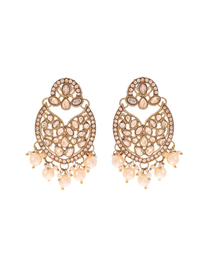VOJ Gold-Polished Stone Studded Designer Choker With Earrings And Maang Tikka Set