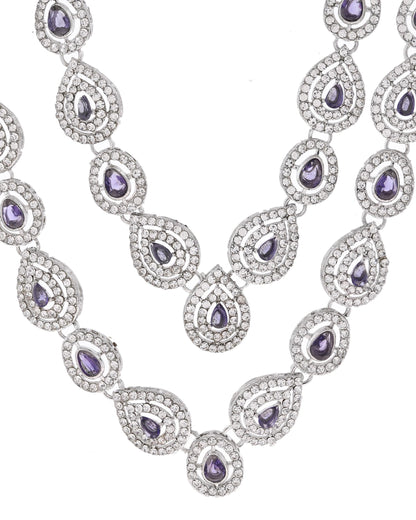VOJ Silver Plated Stainless Steel American Diamond Studded Jewellery Set