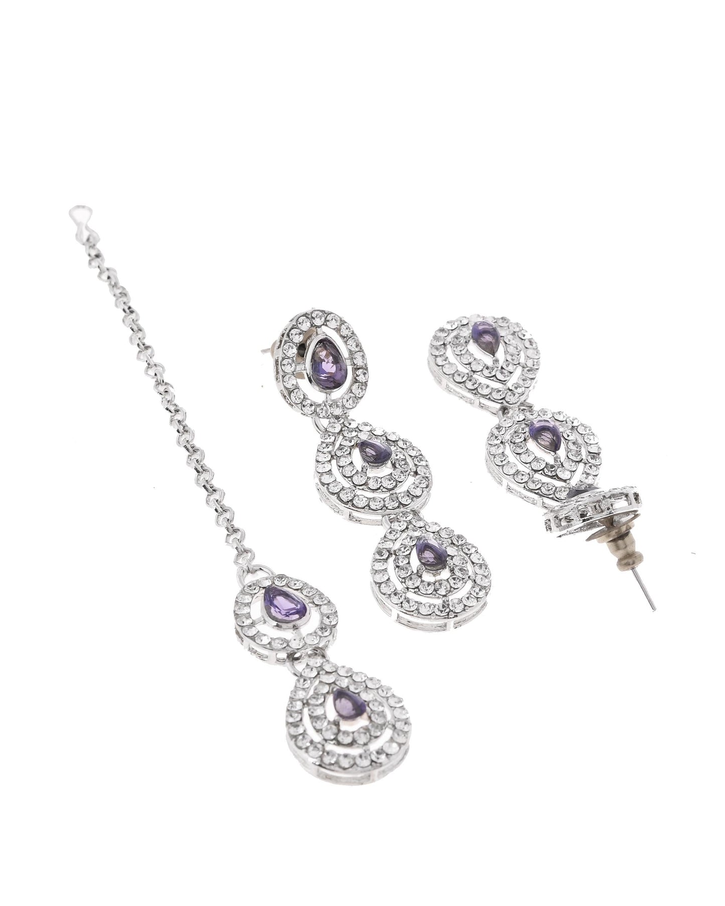 VOJ Silver Plated Stainless Steel American Diamond Studded Jewellery Set