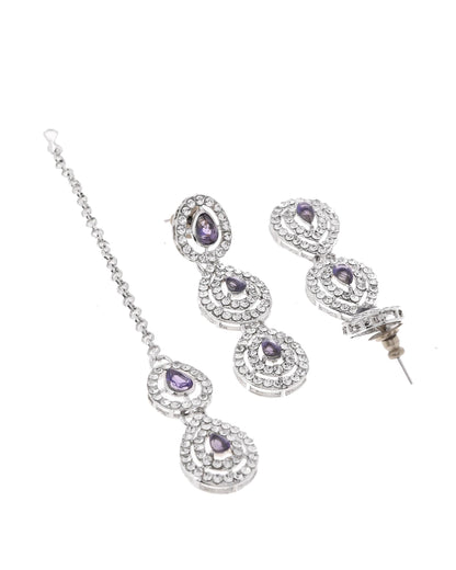 VOJ Silver Plated Stainless Steel American Diamond Studded Jewellery Set
