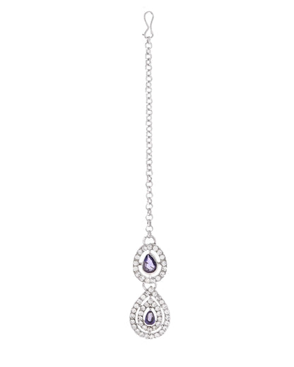 VOJ Silver Plated Stainless Steel American Diamond Studded Jewellery Set