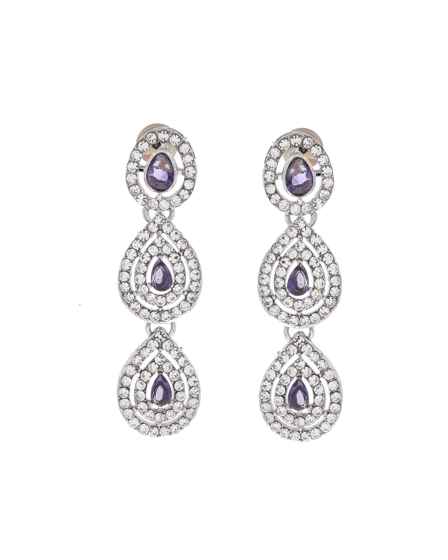 VOJ Silver Plated Stainless Steel American Diamond Studded Jewellery Set