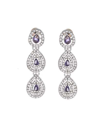 VOJ Silver Plated Stainless Steel American Diamond Studded Jewellery Set