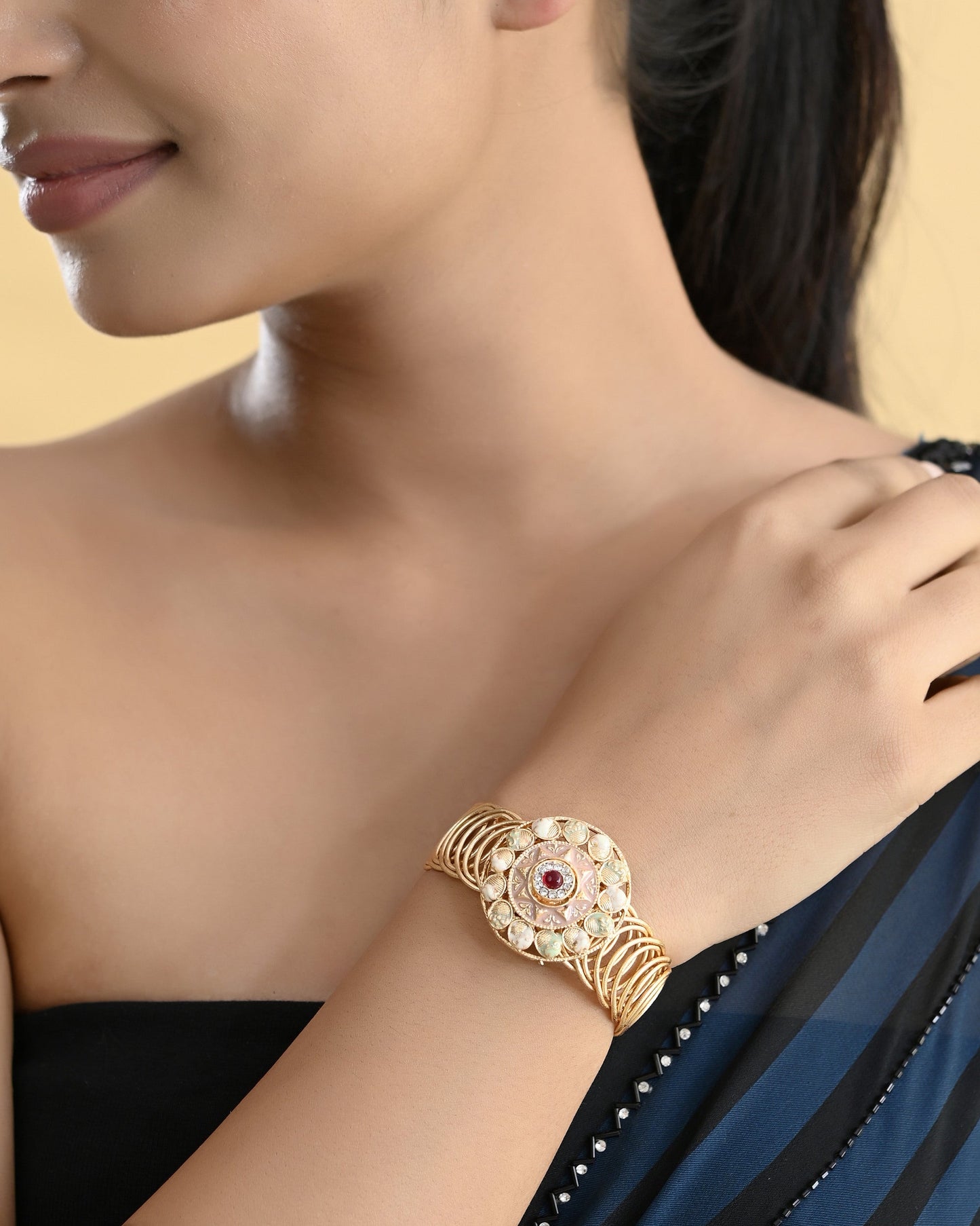 VOJ Kundan Studded Circular Women's Bracelet