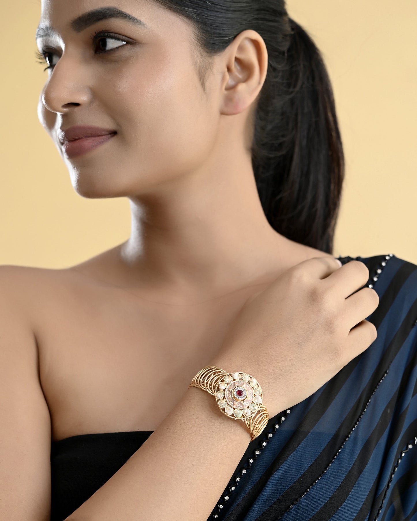 VOJ Kundan Studded Circular Women's Bracelet
