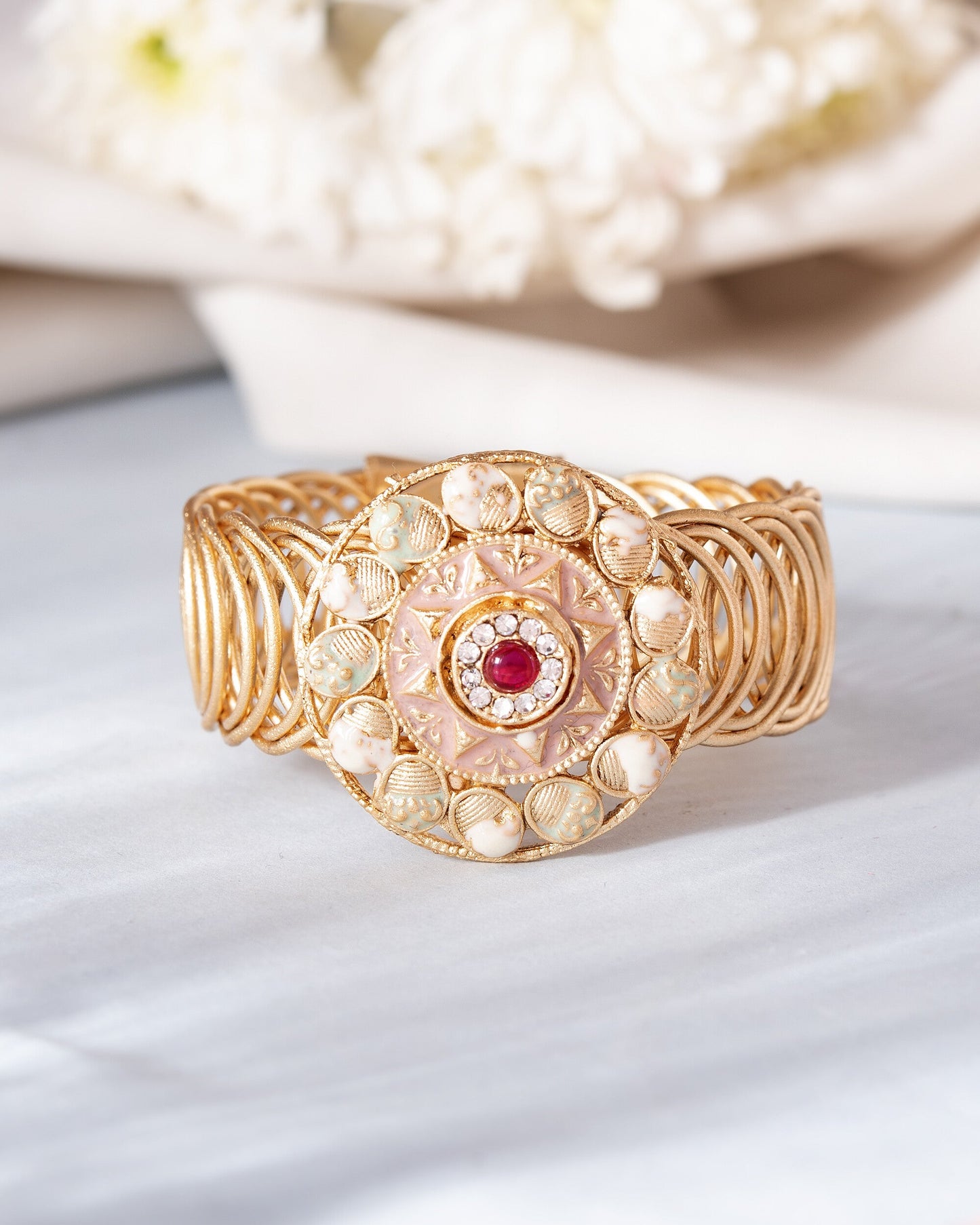 VOJ Kundan Studded Circular Women's Bracelet