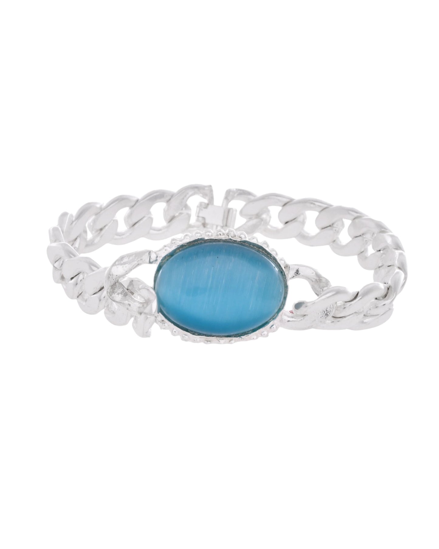 VOJ Silver Plated Blue Stone Men's Bracelet