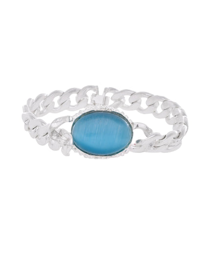 VOJ Silver Plated Blue Stone Men's Bracelet