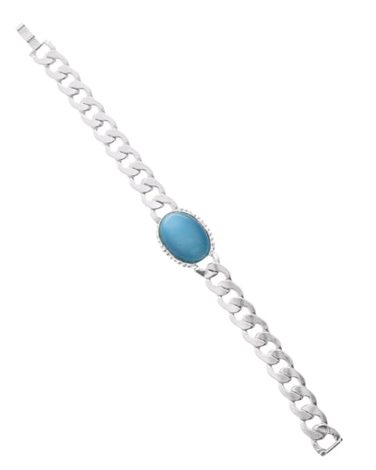 VOJ Silver Plated Blue Stone Men's Bracelet
