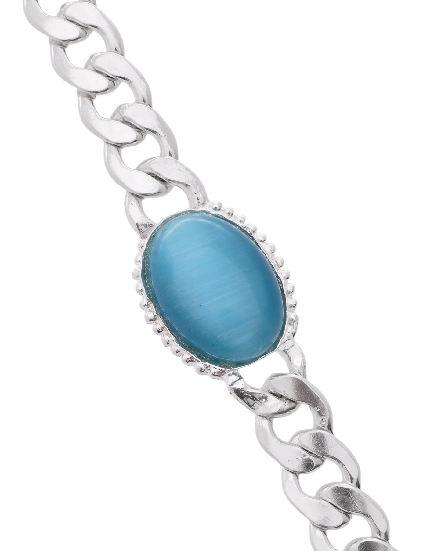 VOJ Silver Plated Blue Stone Men's Bracelet