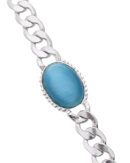VOJ Silver Plated Blue Stone Men's Bracelet