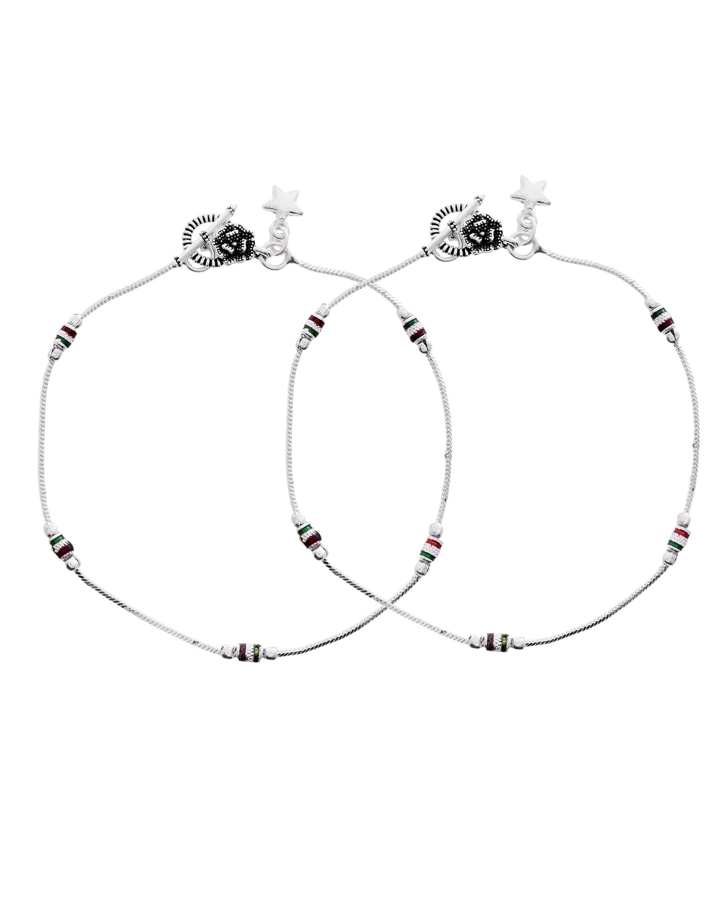 VOJ Set of 2 Silver Plated Elegent Anklet