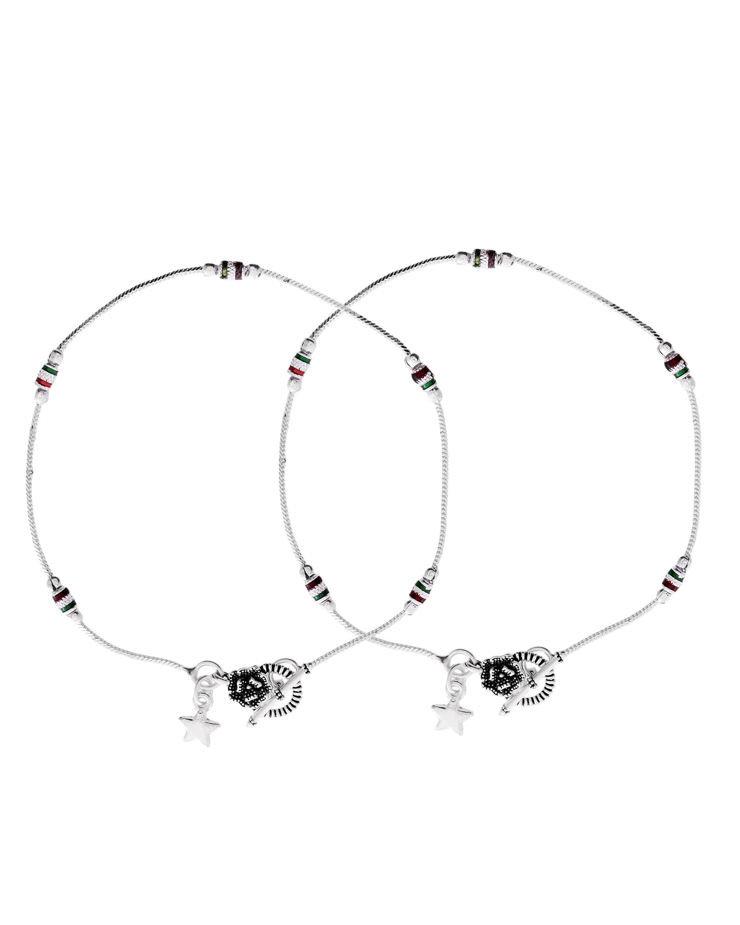 VOJ Set of 2 Silver Plated Elegent Anklet
