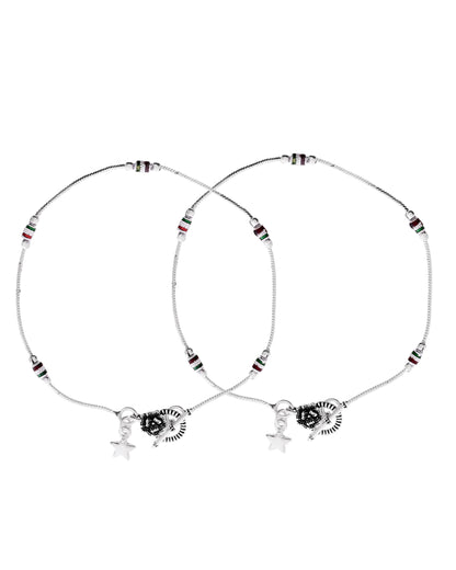 VOJ Set of 2 Silver Plated Elegent Anklet