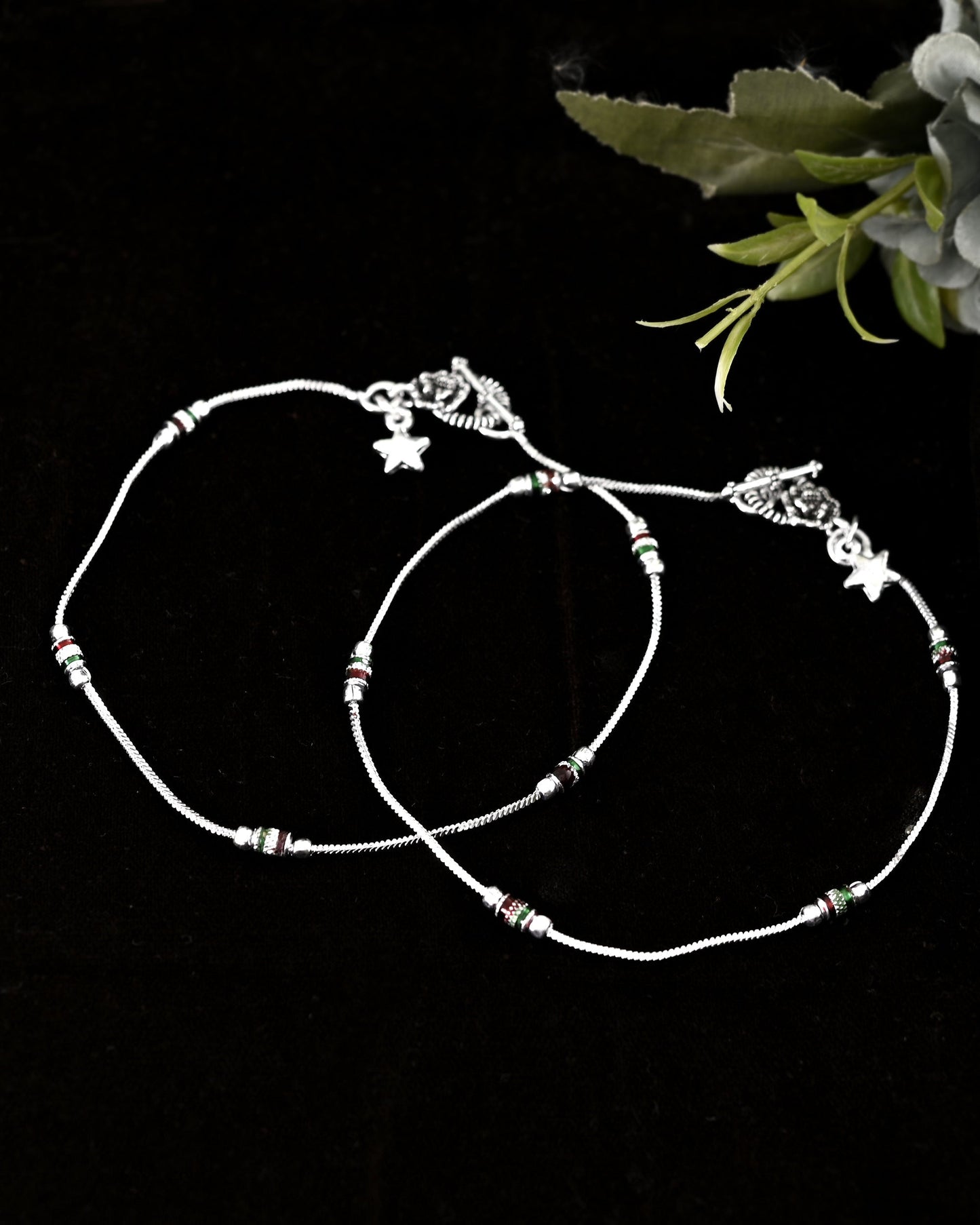 VOJ Set of 2 Silver Plated Elegent Anklet