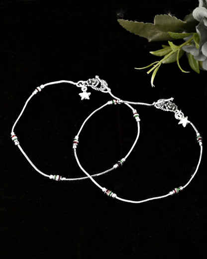 VOJ Set of 2 Silver Plated Elegent Anklet