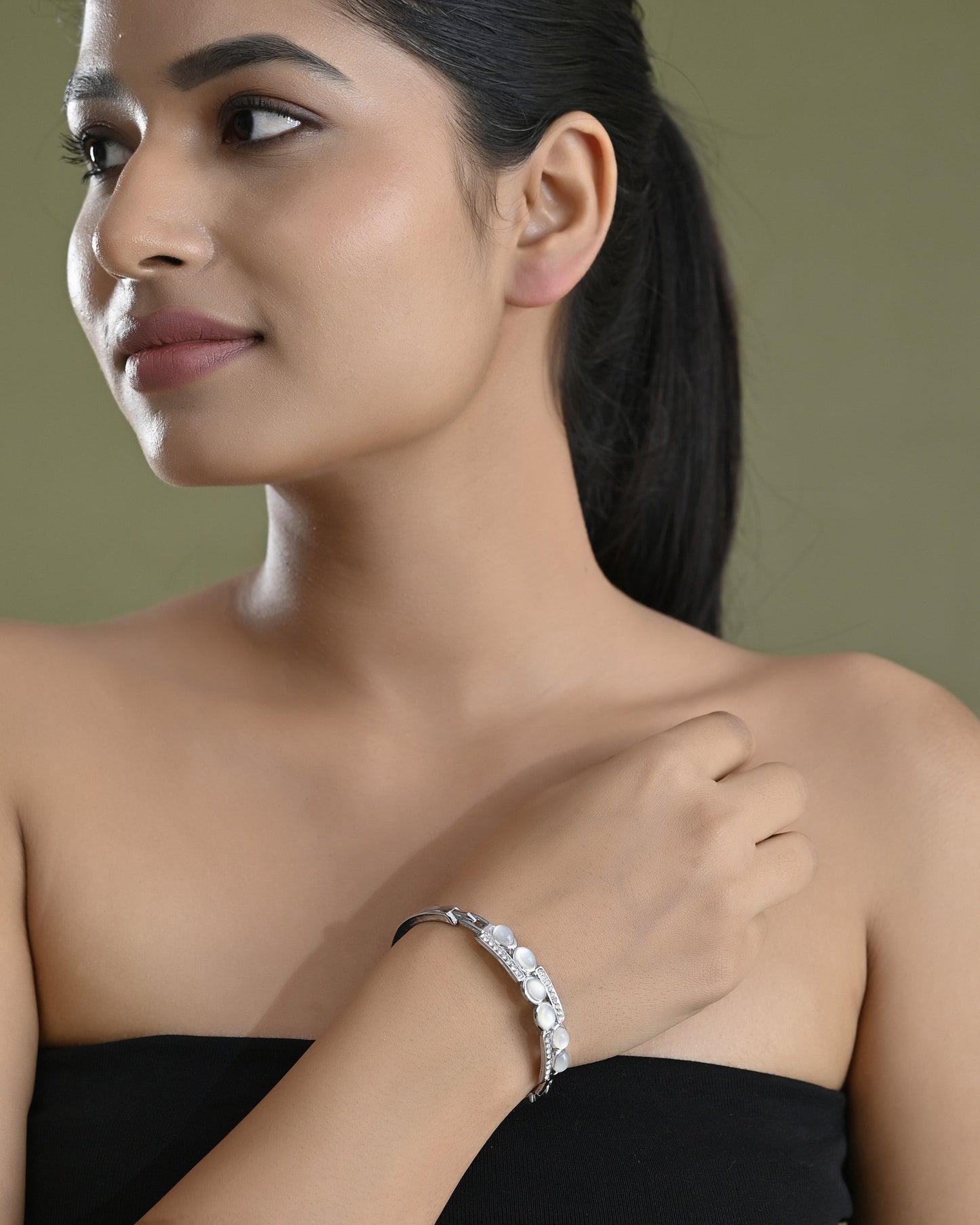 VOJ Silver Plated Stone Studded Kada Bracelet