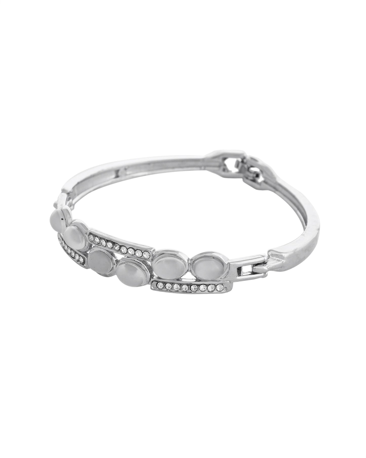 VOJ Silver Plated Stone Studded Kada Bracelet