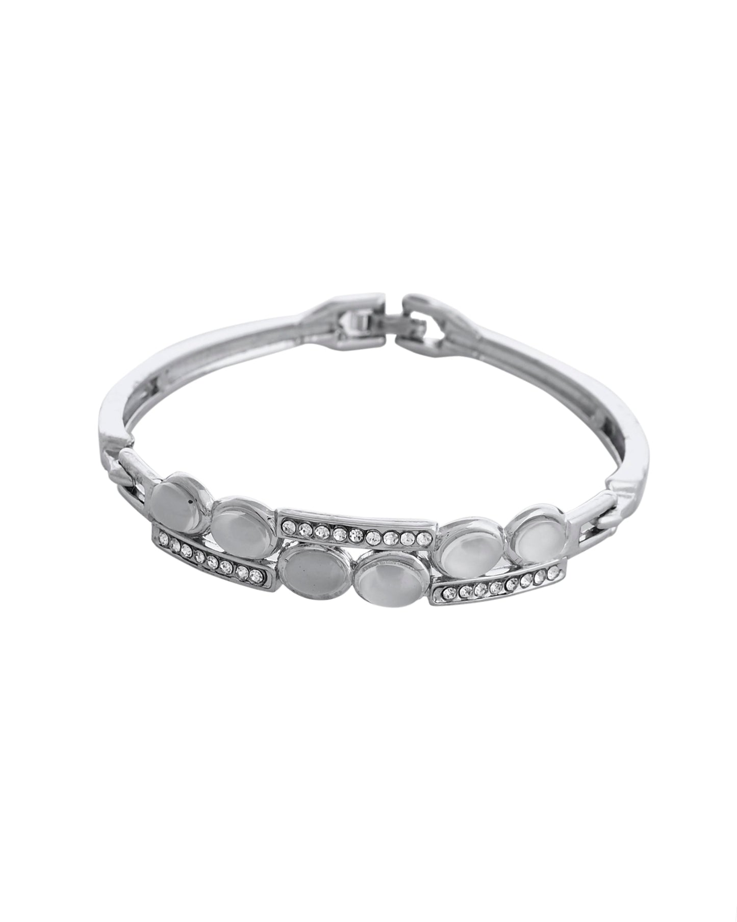 VOJ Silver Plated Stone Studded Kada Bracelet