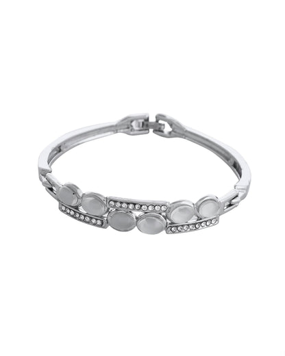 VOJ Silver Plated Stone Studded Kada Bracelet