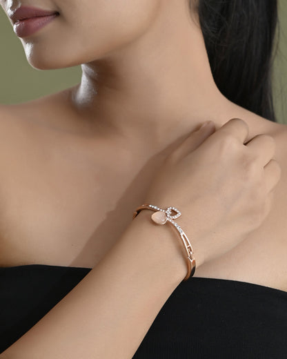 VOJ Gold-Polished Heart Shaped Stone Studded Kada Bracelet