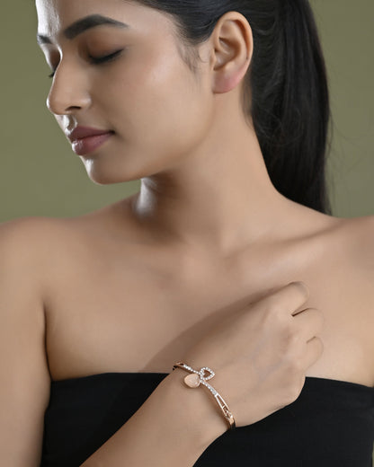 VOJ Gold-Polished Heart Shaped Stone Studded Kada Bracelet