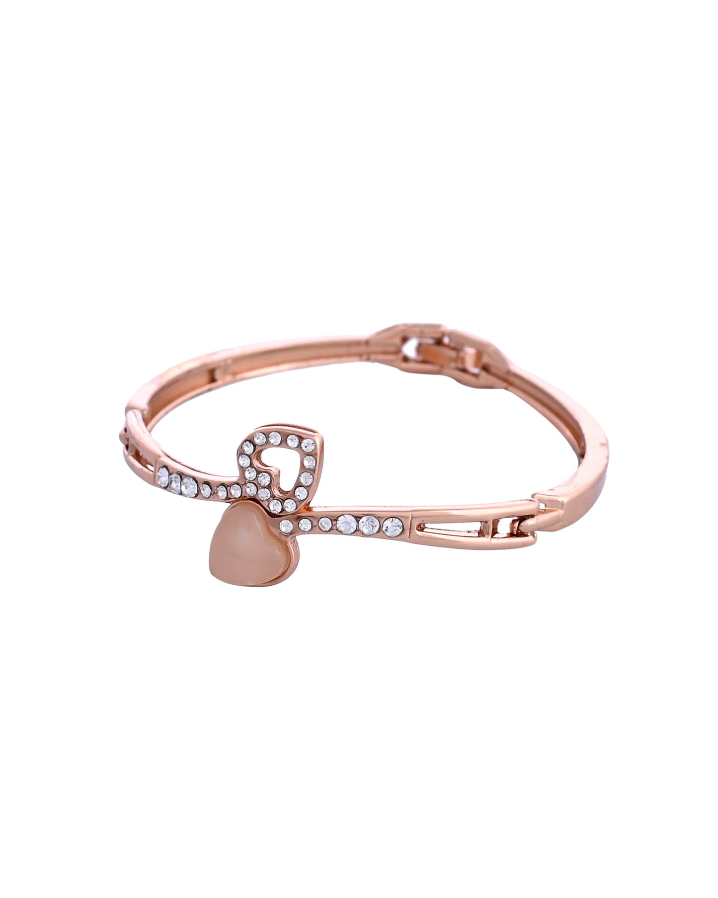 VOJ Gold-Polished Heart Shaped Stone Studded Kada Bracelet