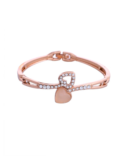 VOJ Gold-Polished Heart Shaped Stone Studded Kada Bracelet