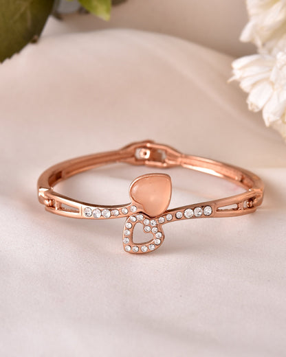 VOJ Gold-Polished Heart Shaped Stone Studded Kada Bracelet