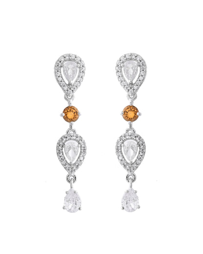 VOJ Silver Plated Yellow Stone Tear Drop Shaped AD Jewellery Set