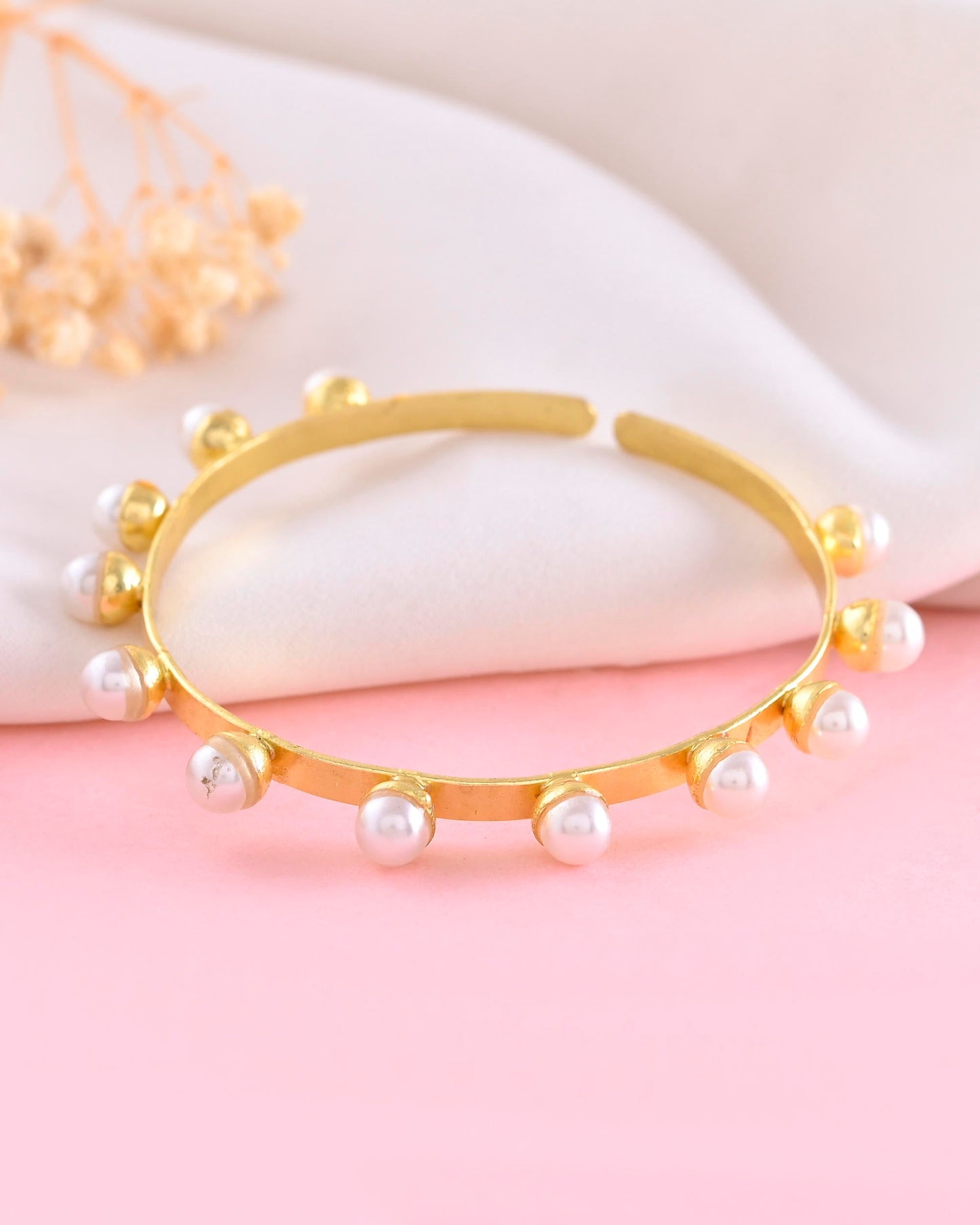 VOJ Gold-Polished Pearl Studded Kada Barcelet