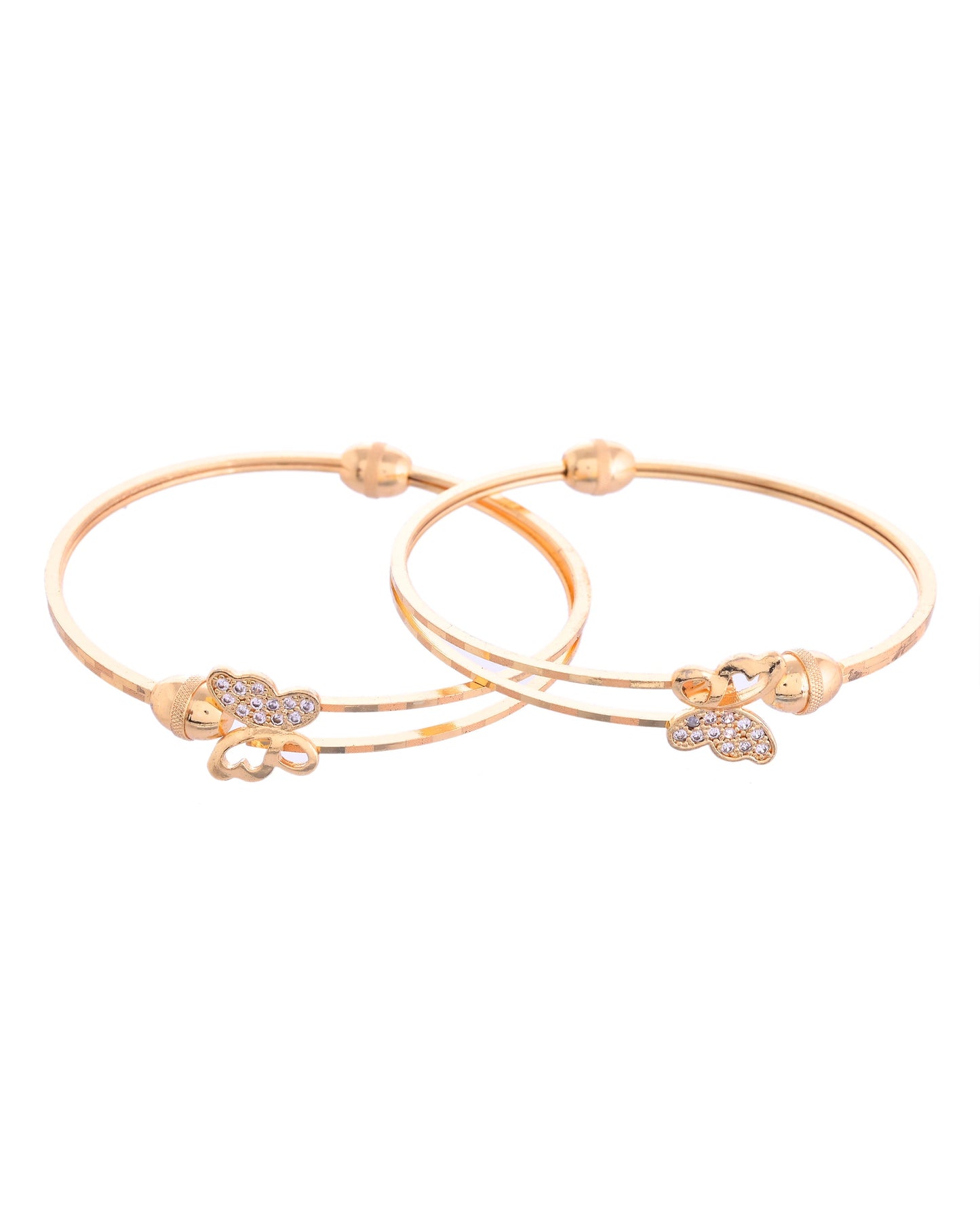 VOJ Set of 2 Gold-Polished AD Stones Butterfly Shaped Elegent Bangles