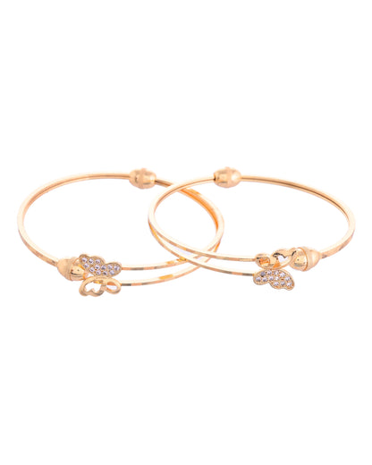 VOJ Set of 2 Gold-Polished AD Stones Butterfly Shaped Elegent Bangles
