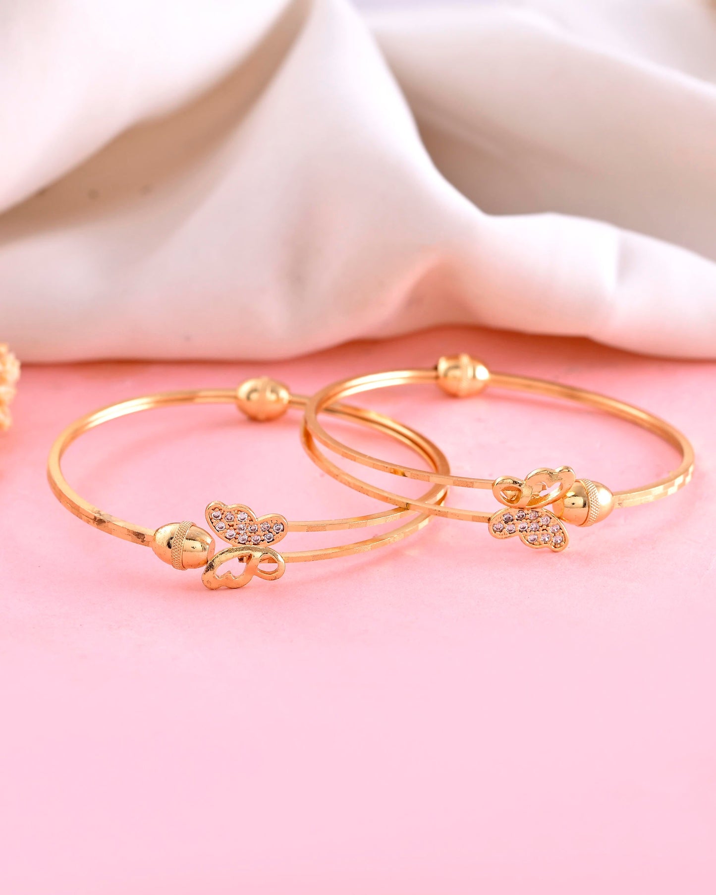 VOJ Set of 2 Gold-Polished AD Stones Butterfly Shaped Elegent Bangles