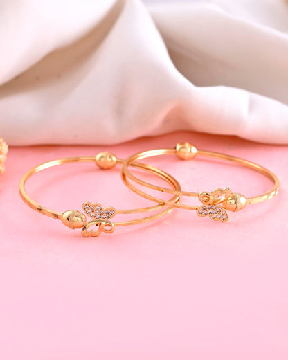 VOJ Set of 2 Gold-Polished AD Stones Butterfly Shaped Elegent Bangles