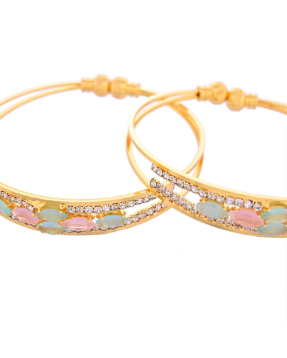 VOJ Set of 2 Gold-Polished Multi Colour Stones Bangles