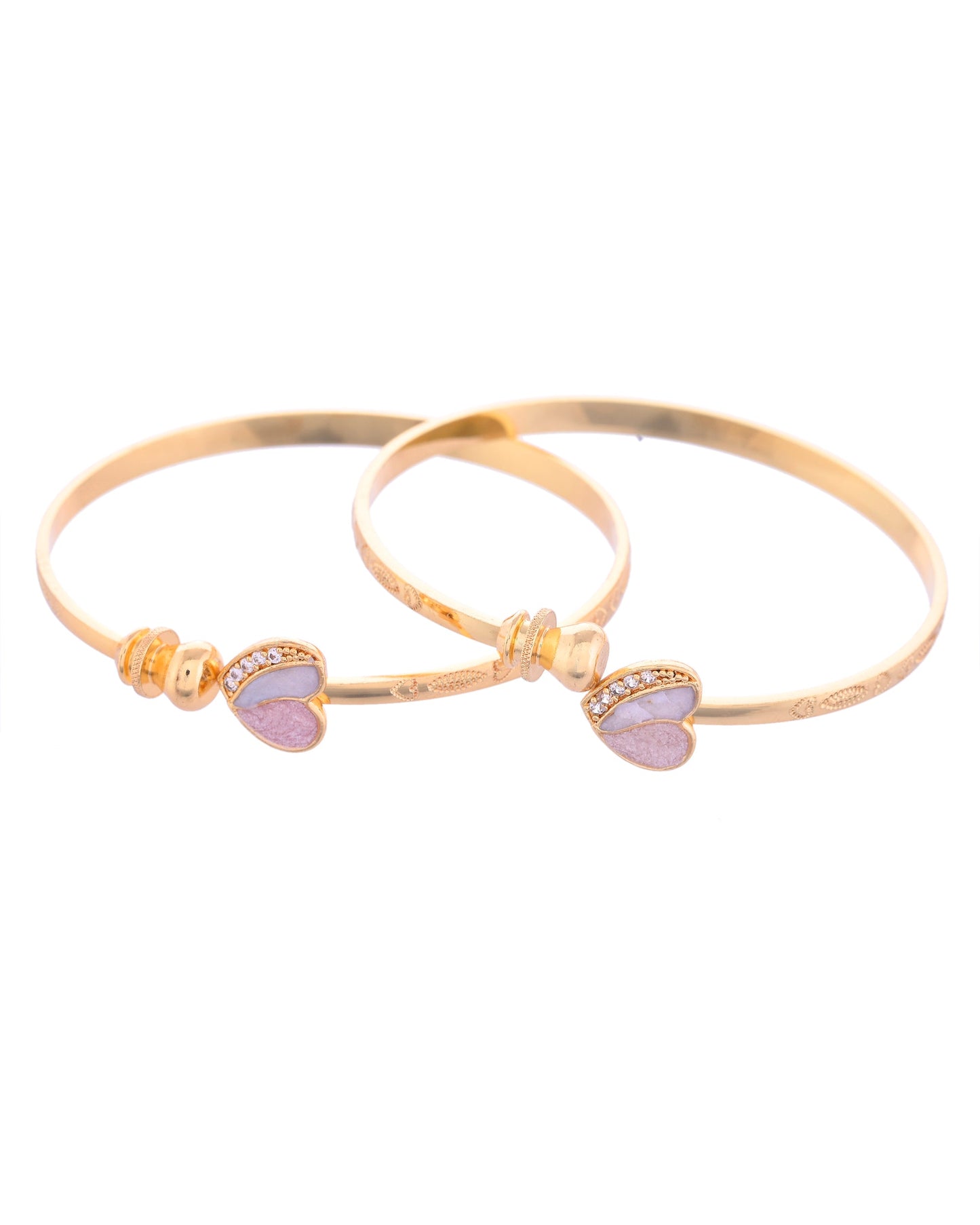 VOJ Set of 2 Gold-Polished Stone Studded Heart Shaped Bangles