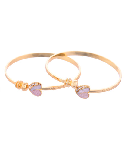 VOJ Set of 2 Gold-Polished Stone Studded Heart Shaped Bangles