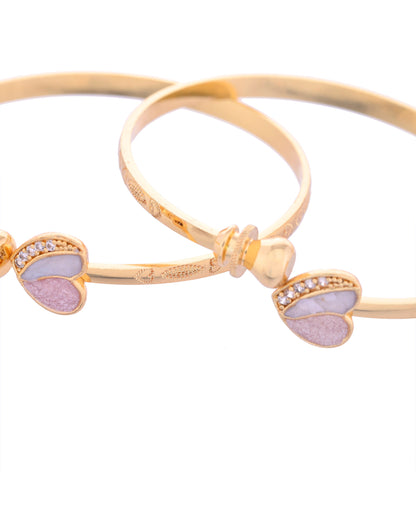 VOJ Set of 2 Gold-Polished Stone Studded Heart Shaped Bangles