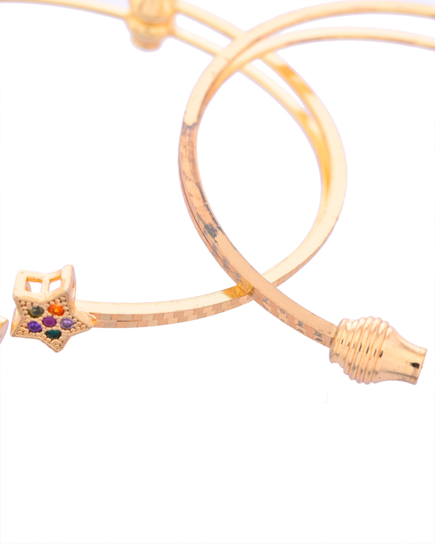 VOJ Set of 2 Gold-Polished Multi Colour Stone Studded Star Shaped Bangles