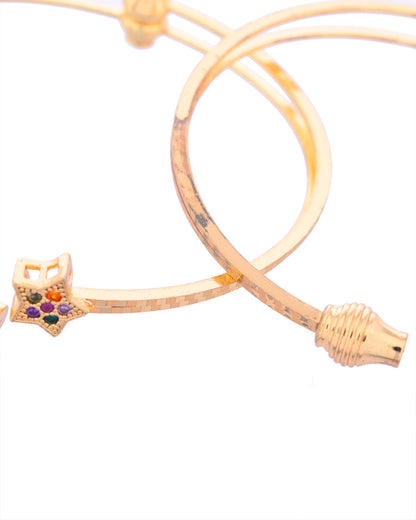 VOJ Set of 2 Gold-Polished Multi Colour Stone Studded Star Shaped Bangles