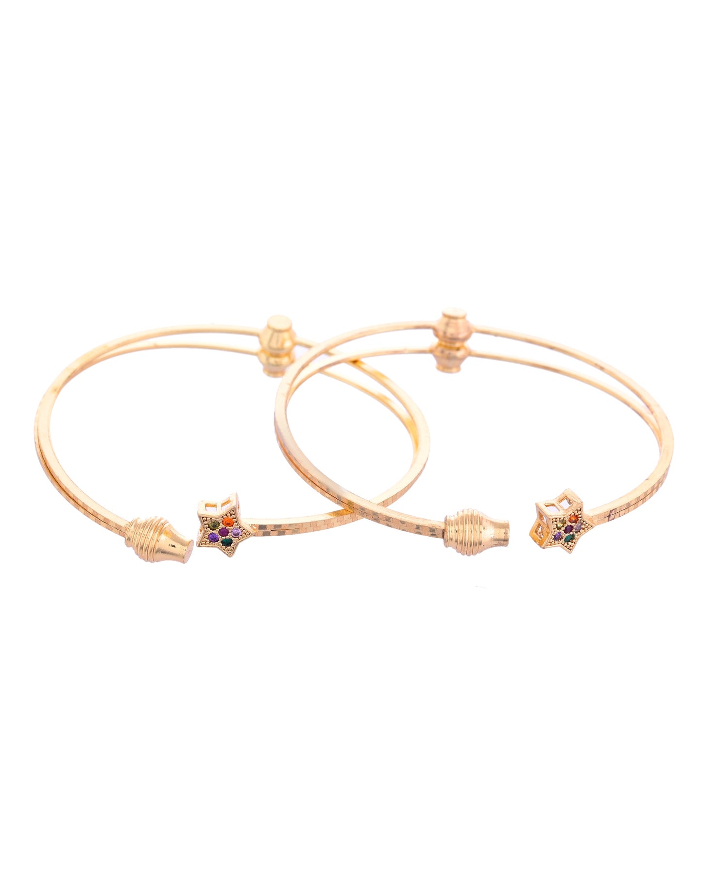 VOJ Set of 2 Gold-Polished Multi Colour Stone Studded Star Shaped Bangles