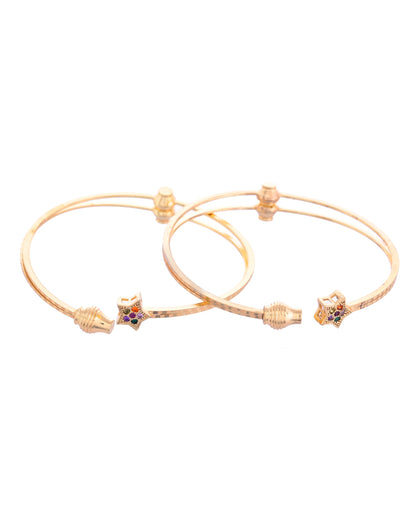 VOJ Set of 2 Gold-Polished Multi Colour Stone Studded Star Shaped Bangles