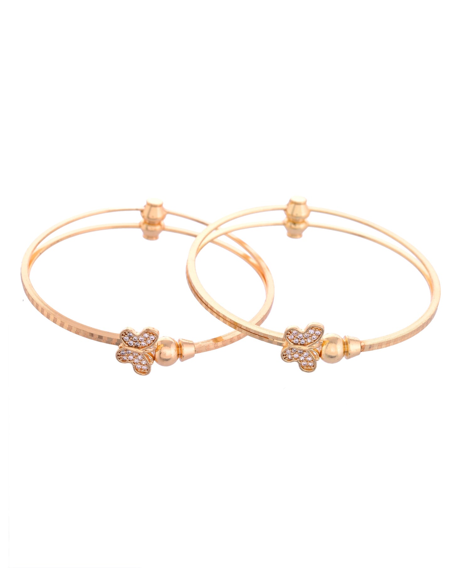 VOJ Set of 2 Gold-Polished AD Stones Butterfly Shaped Bangles