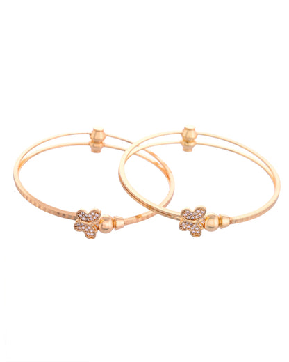 VOJ Set of 2 Gold-Polished AD Stones Butterfly Shaped Bangles